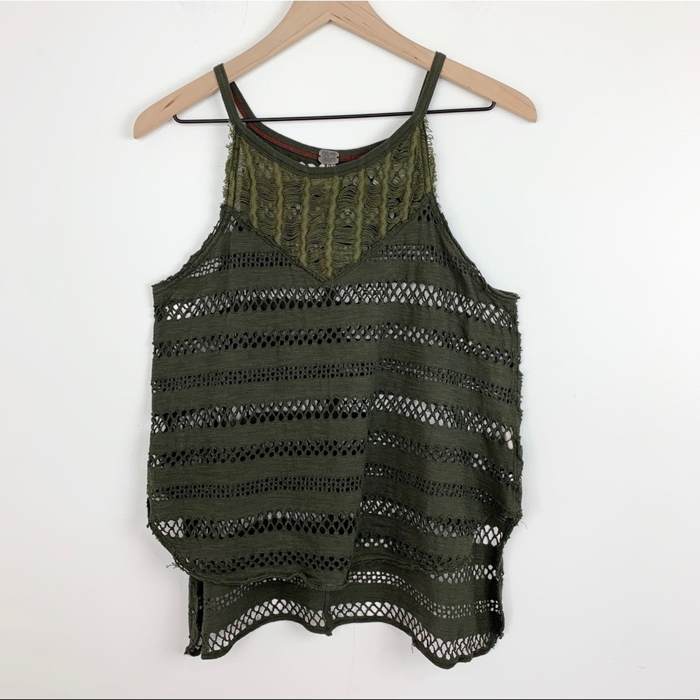 We the Free | Free people woven crochet style olive tank top XS